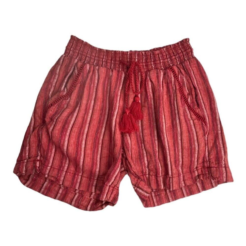 Briggs Shorts Womens XS Red Pink Striped Linen Blend Casual Lightweight‎ Summer